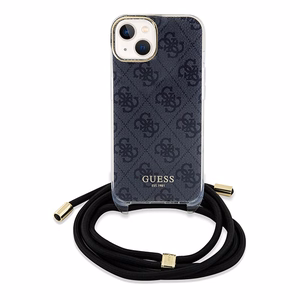 Guess Crossbody Cord 4G Print -suojakuori iPhone 15/14/13:lle - musta