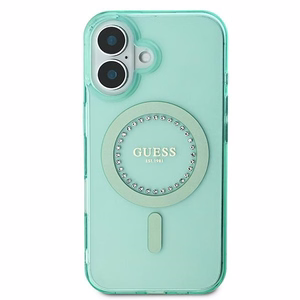 Guess IML Rhinestones MagSafe Suojakuori iPhone 16 Plus:lle - vihreä