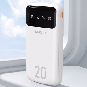 Dudao suuren kapasiteetin tehopankki 4 sisäänrakennetulla kaapelilla 20000mAh USB Type C + micro USB + Lightning + USB-A (tulo) - valkoinen (Dudao K6Pro+)