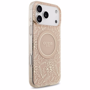 Guess IML Flowers Electro Pearl Strap MagSafe -kuori iPhone 17 Pro Max - pinkki