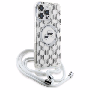 Karl Lagerfeld IML Crossbody Monogram Karl & Choupette Head MagSafe Suojakuori iPhone 16 Pro Max:lle - läpinäkyvä