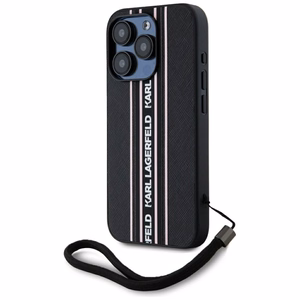Karl Lagerfeld Saffiano Athleisure Stripes Cord Suojakuori iPhone 15 Pro Max:lle - vaaleanpunainen