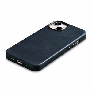 iCarer Öljyvaha Premium Nahkakotelo iPhone 14 Plus Magneettinen nahkakotelo MagSafe tumman sininen (WMI14220703-BU)