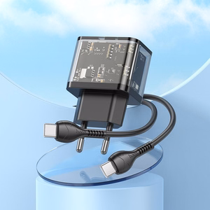 Puhelinlaturi Hoco USB A + USB C QC3.0 PD 3A 20W + kaapeli USB C - USB C N34 läpinäkyvä