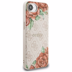GUESS 4G Flowers Print MagSafe Alkuperäinen Suojakuori iPhone 17e/16e:lle - Vaaleanpunainen
