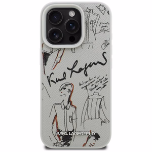 Karl Lagerfeld Grained Pattern & Logo MagSafe Suojakuori iPhone 16 Pro Max:lle - Harmaa