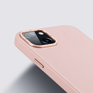 Dux Ducis Grit Nahkakotelo iPhone 14 Plus:lle Elegantti tekonahkakotelo (MagSafe-yhteensopiva) Vaaleanpunainen