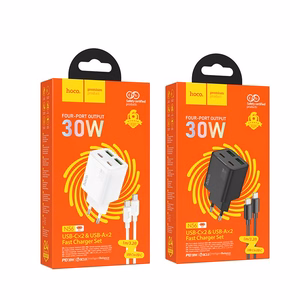 Puhelinlaturi Hoco 2 x USB C + 2 x USB A QC3.0 PD 3A 30W + kaapeli USB C - USB C N56 valkoinen