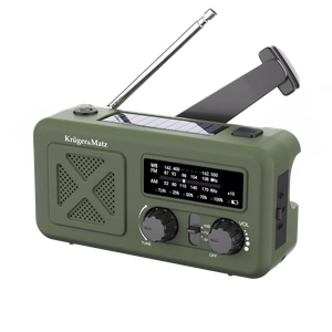 Kruger&Matz kannettava aurinkokäyttöinen SOS-hätäradio, 2000 mAh:n varavirtalähde, taskulamppu ja dynamo