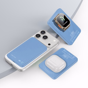 Blavec BJ-04 5000 mAh erittäin ohut magneettinen MagSafe-varavirtalähde, 7,8 mm, USB-C, 22,5 W, 3-in-1 (PBBJ04-MC5LB) (väri: vaaleansininen; lasipinta)