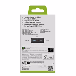 Powerbank Puro Fast 20000 mAh 2x USB-A + 1x USB-C - musta