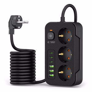Tech-Protect PC3X6 Virtariba 3 Pistoketta 240V + 3xUSB-A + 3xUSB-C 200cm Musta