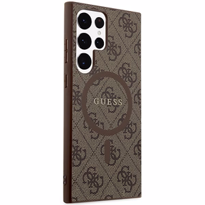 Guess 4G Collection Nahkainen Metal Logo MagSafe Suojakuori Samsung Galaxy S24 Ultralle - ruskea