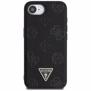 GUESS Grained Hot Stamp Peony Triangle Logo MagSafe Alkuperäinen Suojakuori iPhone 17e/16e:lle - Musta