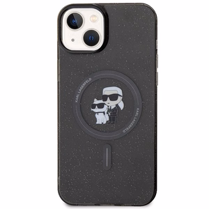 Karl Lagerfeld Karl&Choupette Glitter MagSafe Suojakuori iPhone 15 Plus:lle - musta