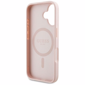 Guess Grained Hot Stamp Peony Triangle Logo MagSafe Suojakuori iPhone 16:lle - vaaleanpunainen