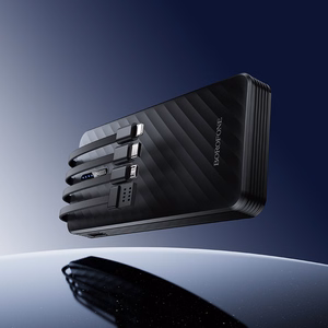 Borofone BJ84 Smooth varavirtalähde 10000mAh USB sis. USB-, Type-C-, Lightning- ja Micro USB -kaapelit musta