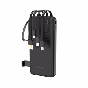 Wozinsky W11-B 10000mAh 10W varavirtalähde sisäänrakennetuilla kaapeleilla ja taskulampulla - musta