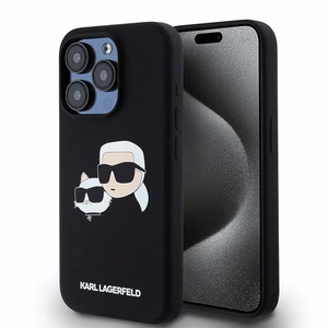 Karl Lagerfeld Silikoninen Karl & Choupette MagSafe Suojakuori iPhone 15 Prolle - musta