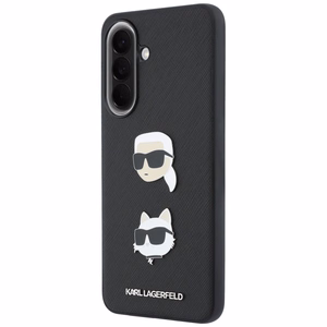 Karl Lagerfeld -suojakuori Karl&Choupette Heads Pins&Logo -kuviolla Samsung Galaxy A37 5G -mallille, musta