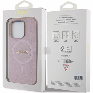 Guess Saffiano MagSafe Suojakuori iPhone 15 Pro:lle - vaaleanpunainen