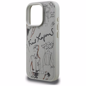 Karl Lagerfeld Grained Pattern & Logo MagSafe Suojakuori iPhone 16 Pro Max:lle - Harmaa