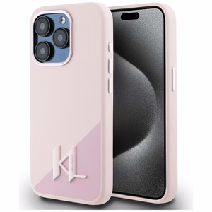 Karl Lagerfeld silikoninen Shadow Metal Initial MagSafe suojakuori iPhone 15 Pro:lle - vaaleanpunainen