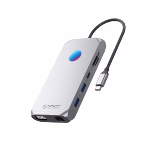 Orico XCR 12-in-1 RGB USB-C-telakointiasema 3x USB-A 3.1 1x USB-A 2.0 1x USB-C PD 100W 1x USB-C 3.1 1x HDMI 1.4 4K 30Hz 1x VGA 1080p 1x microSD/SD 3.0 1x RJ Gigabit Ethernet 1x Audio CTIA 3.5 mm - harmaa