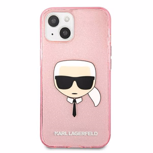 Karl Lagerfeld Glitter Karl's Head Kotelo iPhone 13 mini - vaaleanpunainen