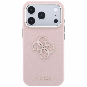 Guess Grained & Big Resin Logo -suojakuori iPhone 18 Pro / 17 Pro – vaaleanpunainen