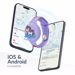 Beeep OneTag -paikannin lasten silikonirannekkeella, Unicorn, Apple Find My / Android