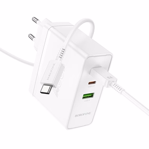 Borofone Wall charger BN11 Imperial - USB + 2xType C - QC 3.0 PD 100W with Type C to Type C cable white