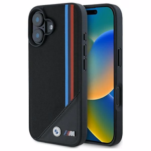 BMW M Meshed Tricolor Stripes MagSafe case for iPhone 16 - black