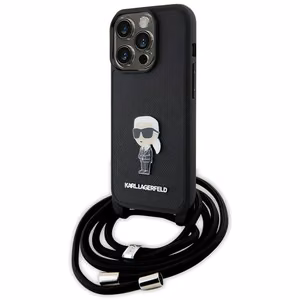 Karl Lagerfeld Crossbody Saffiano Monogram Metal Pin Karl & Choupette Suojakuori iPhone 15 Pro:lle - musta