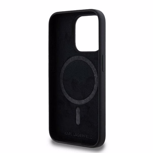 Karl Lagerfeld Silikoninen Karl & Choupette MagSafe Suojakuori iPhone 15 Pro Maxille - musta
