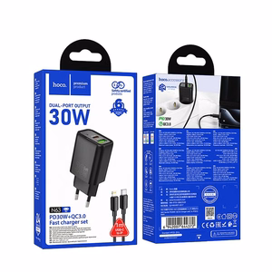 Laturi Hoco N63 + USB-C (Type-C) - Lightning -kaapeli (1xUSB-C; 1xUSB 30W) musta