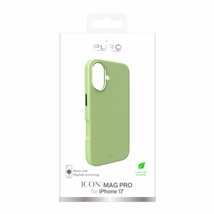 Pure Icon Mag Pro nestesilikoninen suojakuori iPhone 17, MagSafe-yhteensopiva, kamerasuojalla ja alumiinipainikkeilla - vihreä