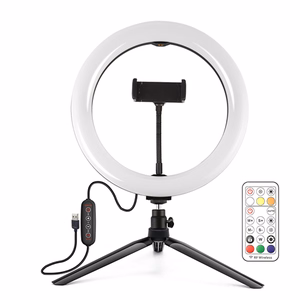 LED-rengasvalo 26cm jalustalla 8.3cm, puhelinpidike, USB