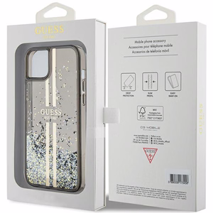 Guess Liquid Glitter Gold Stripes suojakuori iPhone 15 Plus / 14 Plus:lle - musta