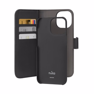 Puro Wallet Detachable MagSafe 2in1 PU-nahkainen Suojakuori läpällä ja lompakolla iPhone 15 Pro Maxille - musta
