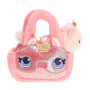 Fancy Pals ympäristöystävällinen prinsessakissa-pehmolelu kultakruunulla vaaleanpunaisessa laukussa, 20 cm