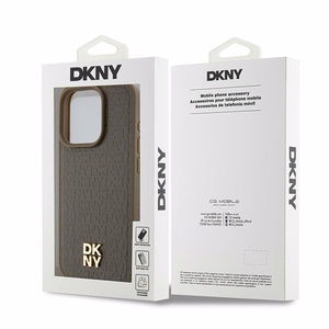 DKNY Nahkainen Monogrammi-kuvio Metallinen Logo MagSafe Suojakuori iPhone 15 Pro:lle - ruskea