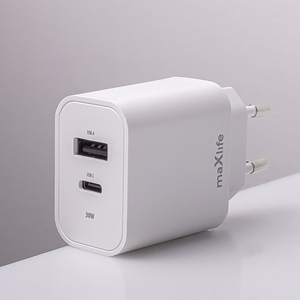 Maxlife MXTC-06-30AC PD QC charger 1x USB-C 1x USB 30W white + USB-C - USB-C cable 60W