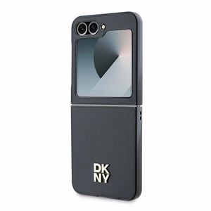 DKNY Nahkainen Metal Stack Logo Suojakuori Samsung Galaxy Z Flip 6:lle - Musta