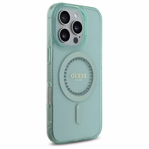 Guess IML Rhinestones MagSafe Suojakuori iPhone 16 Pro Max:lle - vihreä
