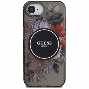 GUESS IML Flowers MagSafe Alkuperäinen Suojakuori iPhone 17e/16e:lle - Musta