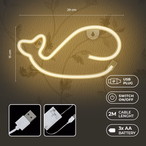 Neon LED-valo WHALE lämmin valkoinen Bat + USB FLNE09 Forever Light