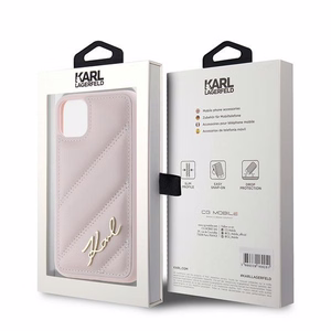 Karl Lagerfeld Diagonal Quilted Script Suojakuori iPhone 11 / Xr:lle - vaaleanpunainen