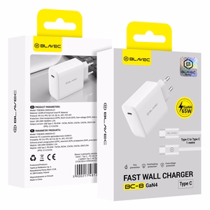 Blavec seinälaturi BC-8 GaN4 - Type C - PD QC 65W 3A Type C - Type C -kaapelilla (TCBC8G4-CW653A+CC) valkoinen