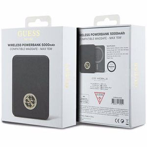 Guess MagSafe 4G Strassed Metal Logo induktio tehopankki 15W 5000mAh - musta